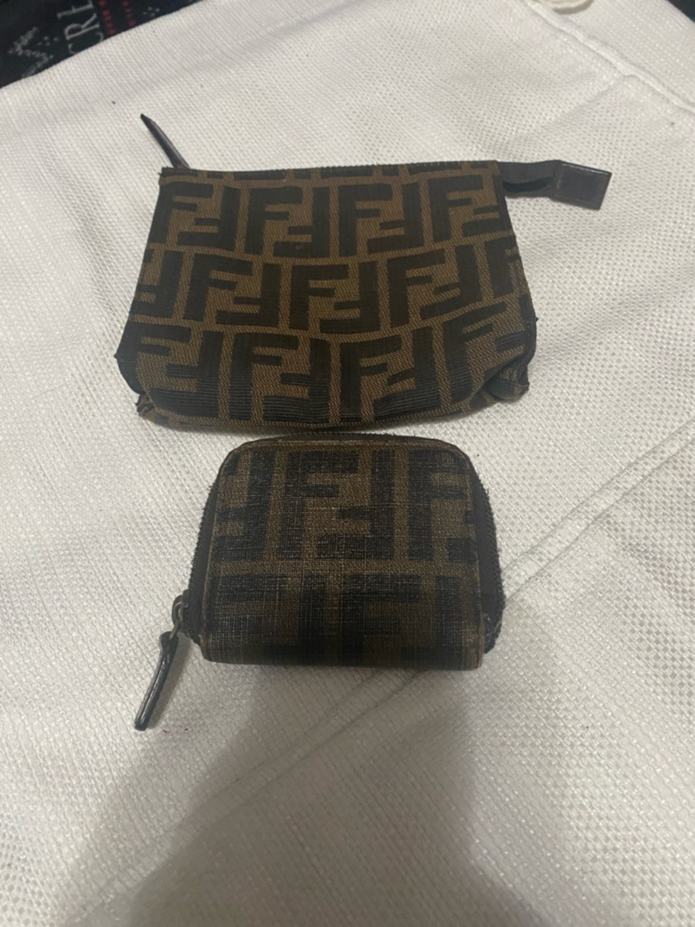 Fendi Brown Monogram Coin Pouch and Mini Pouch) Both Authentic.